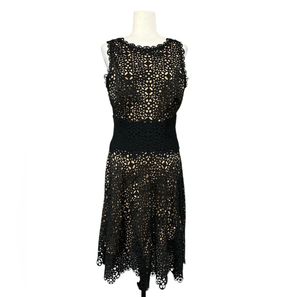 TADASHI SHOJI Lasercut Overlay Sleeveless Dress
